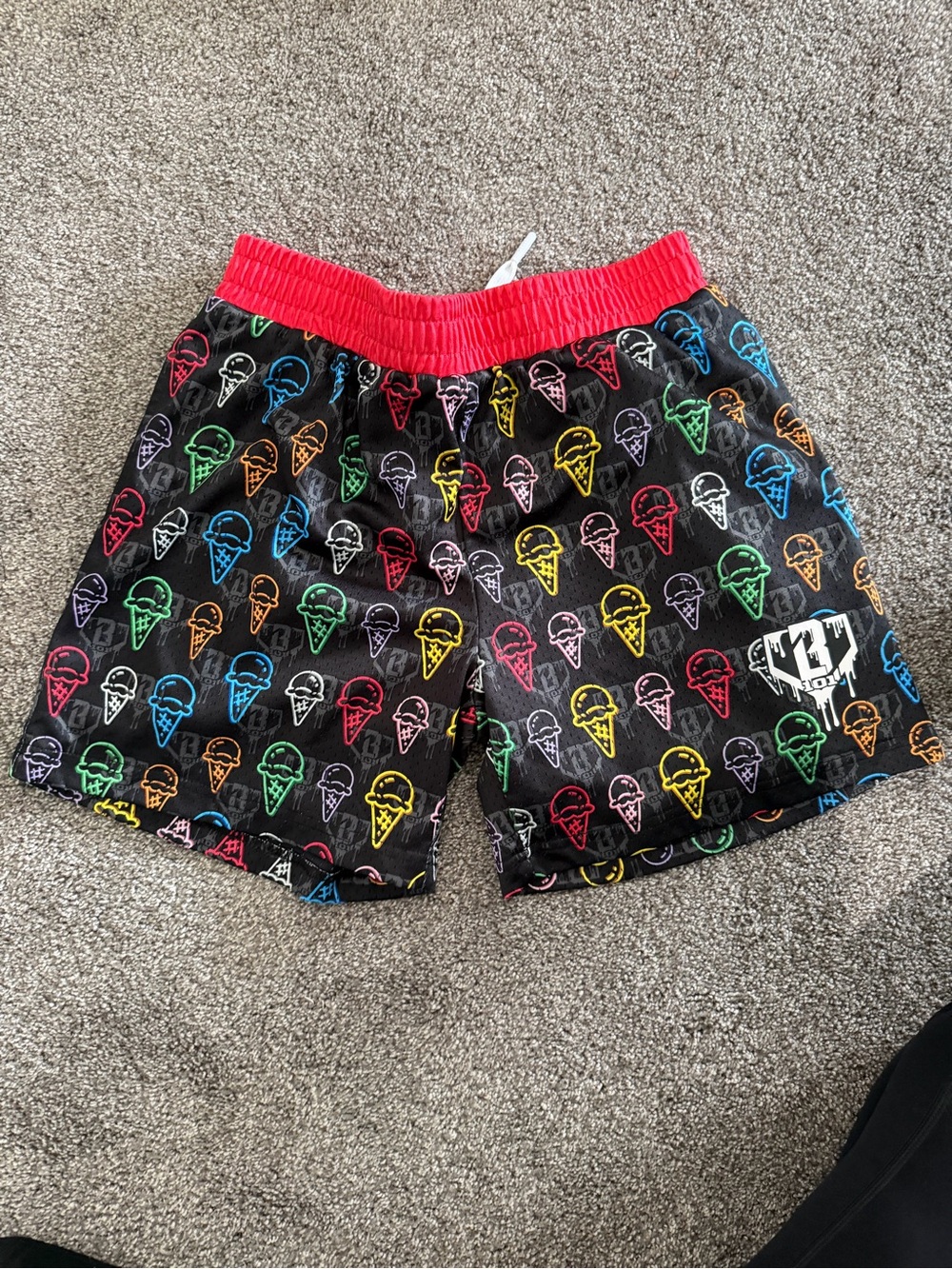 Baseball Lifestyle 101 Kids Black Ice Cream Print Swim Shorts with Red Waistband